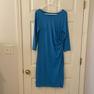 Talbots Blue Faux Wrap Draped Side Ruched Spring Dress